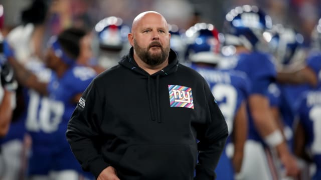 Oct 2, 2023; East Rutherford, New Jersey, USA; New York Giants head coach Brian Daboll on the field for warm ups before a game against the Seattle Seahawks at MetLife Stadium.